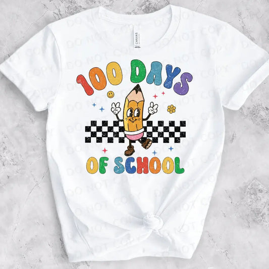 100 Days Of School Dtf Transfers Ready To Press Heat Transfer Direct Film Print Happy Pencil Retro
