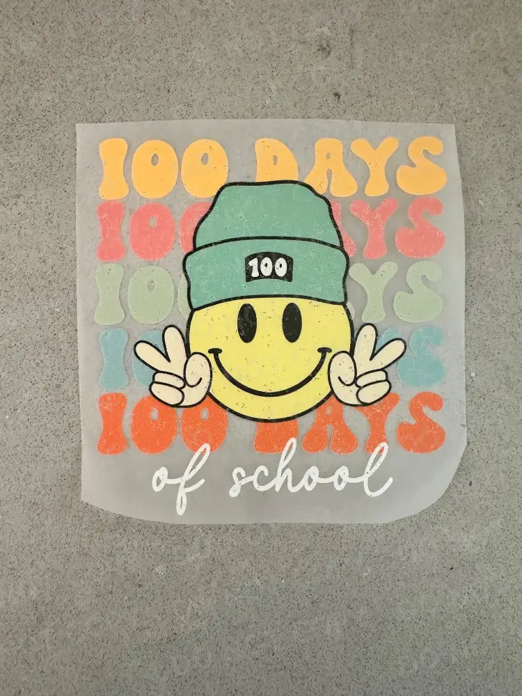 100 Days Of School Smiley Face Peace Retro Dtf Transfers Ready To Press Heat Transfer Direct Film