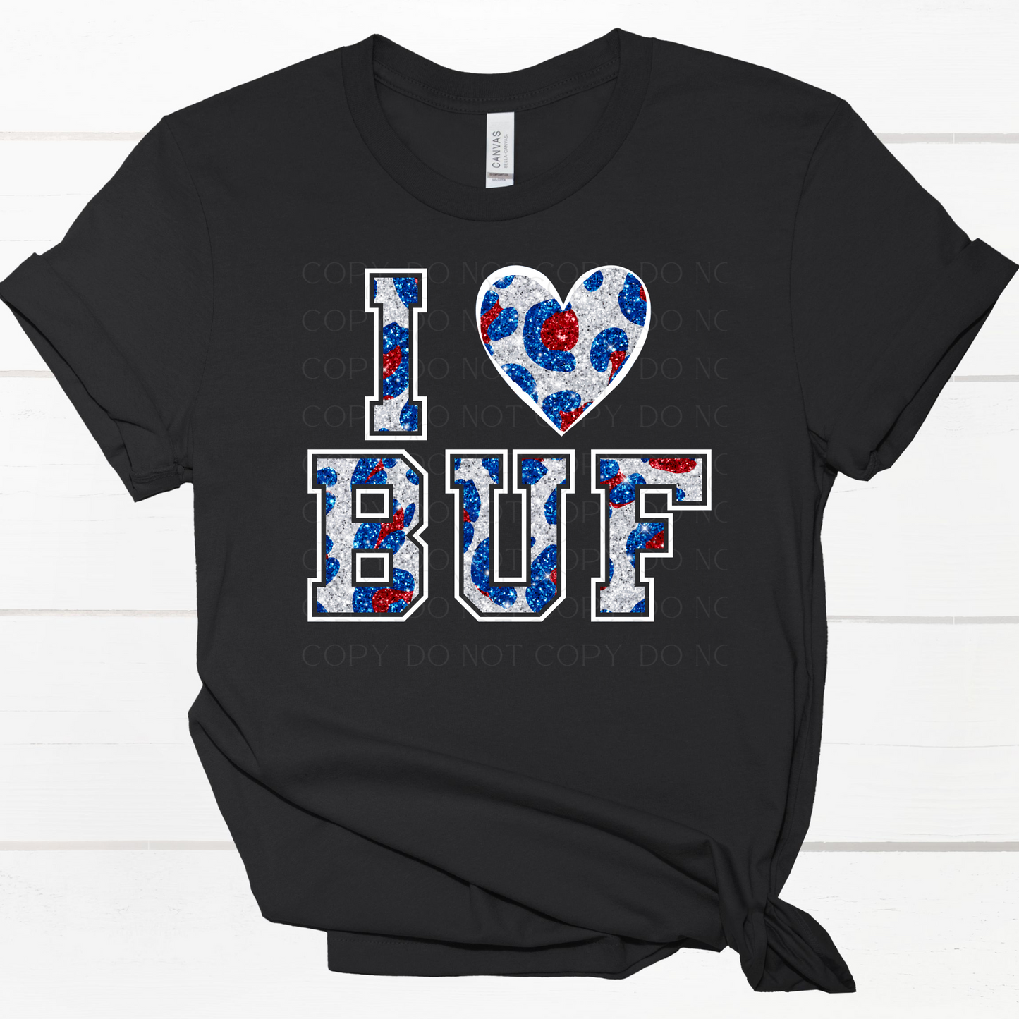 I Lover Buf Red Blue Cheetah Faux Glitter DTF Transfer
