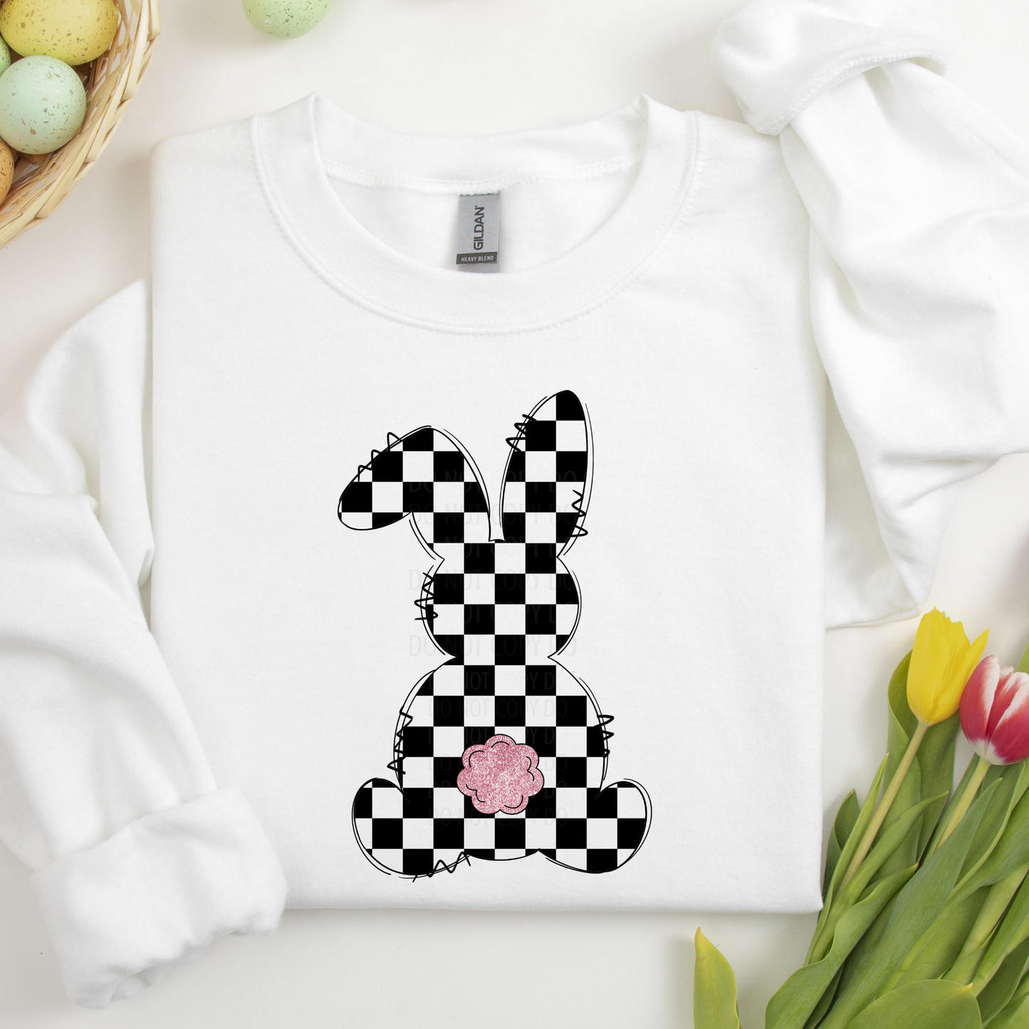 Black Checkered Bunny Pink Tail DTF Transfer