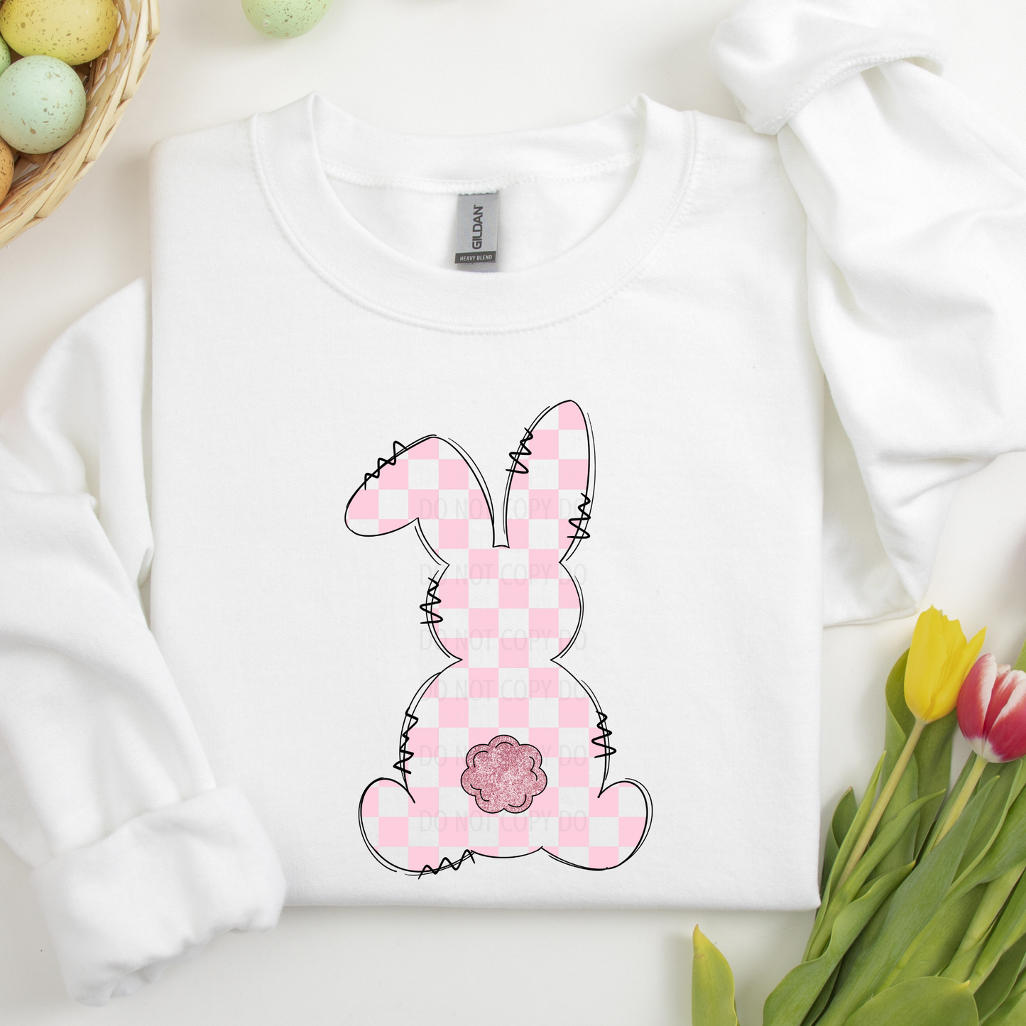 Pink Checkered Bunny Pink Tail DTF Transfer