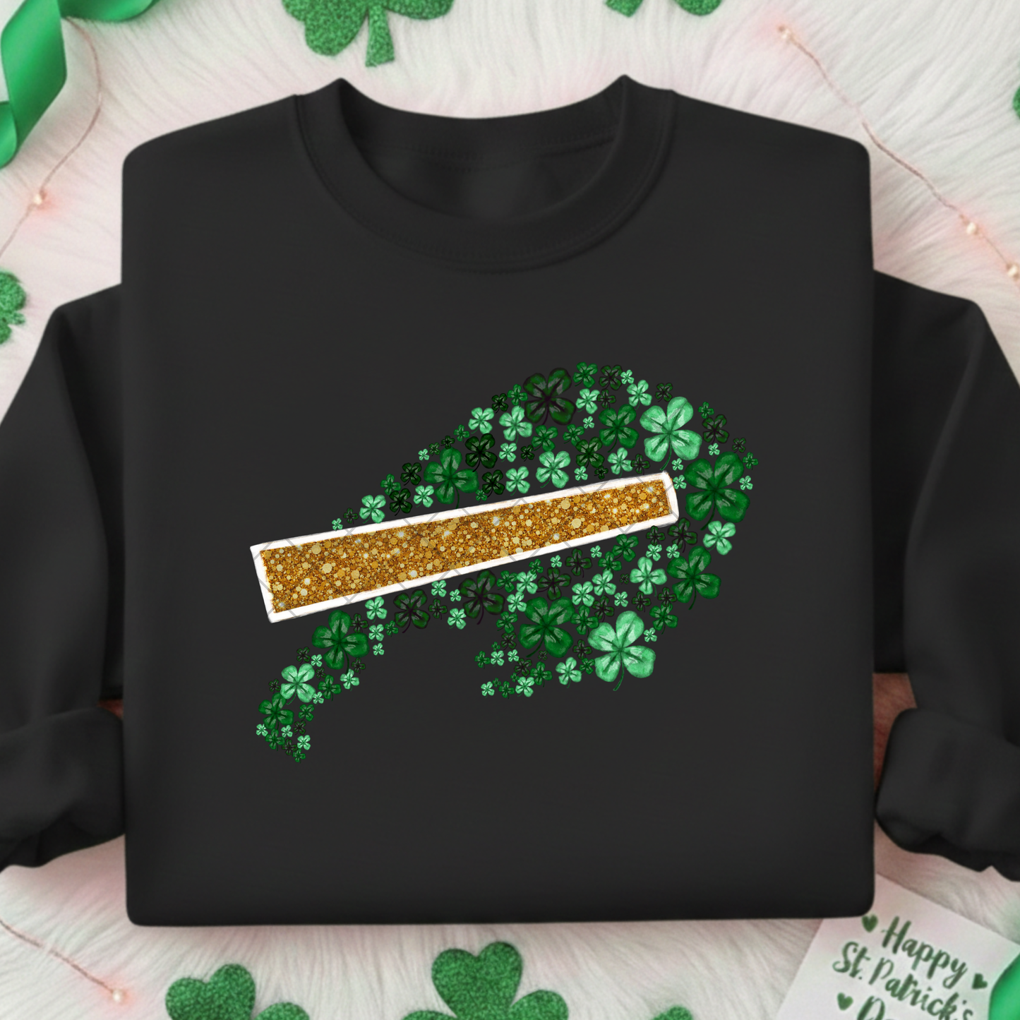 Buffalo Shamrock Clover Faux Glitter DTF Transfer