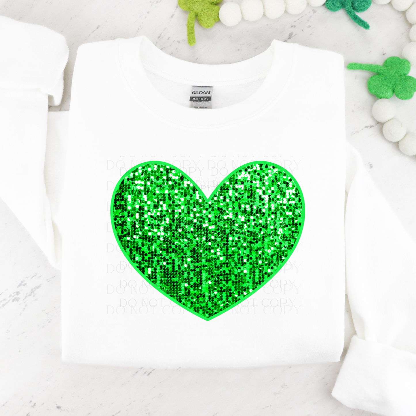 Green Heart Faux Glitter St Patrick's Day DTF Transfer