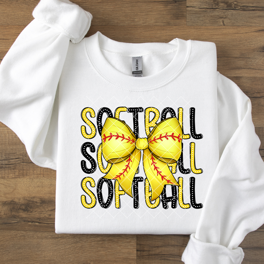 Softball Yellow Black with Bow DTF Transfer