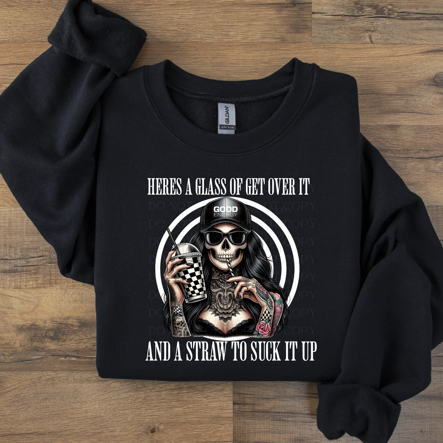 Here's a glass of get over it DTF Transfer