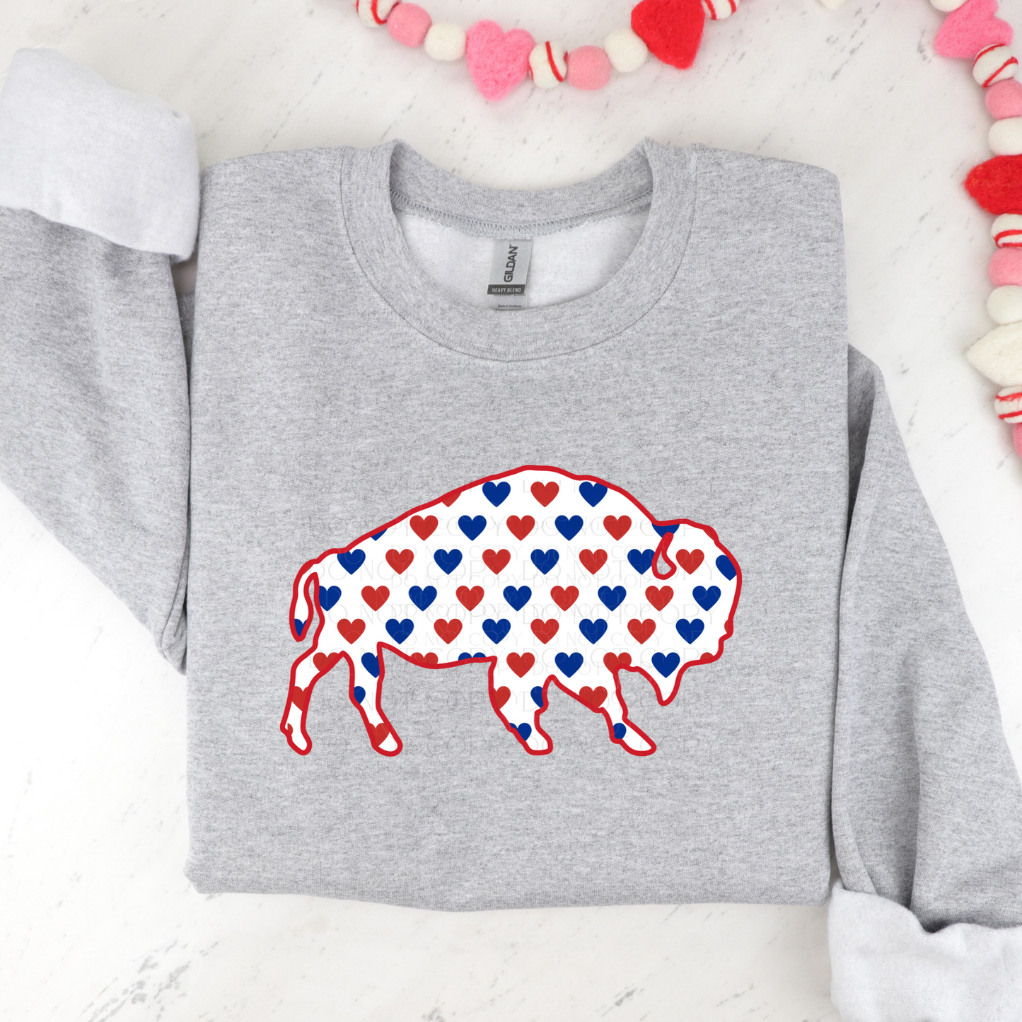 Buffalo Red and Blue Hearts Row Valentine DTF Transfer