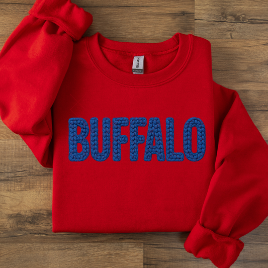 Blue Buffalo Faux Yarn Crochet DTF Transfer