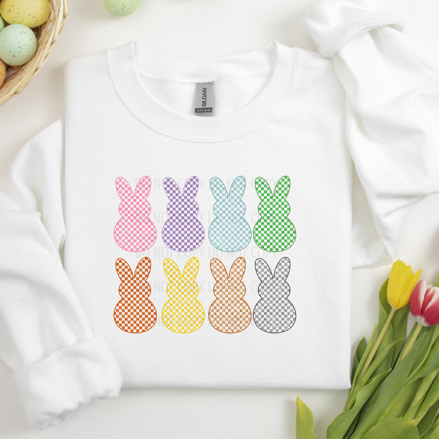 Colorful Checkered Bunnies Easter DTF Transfer