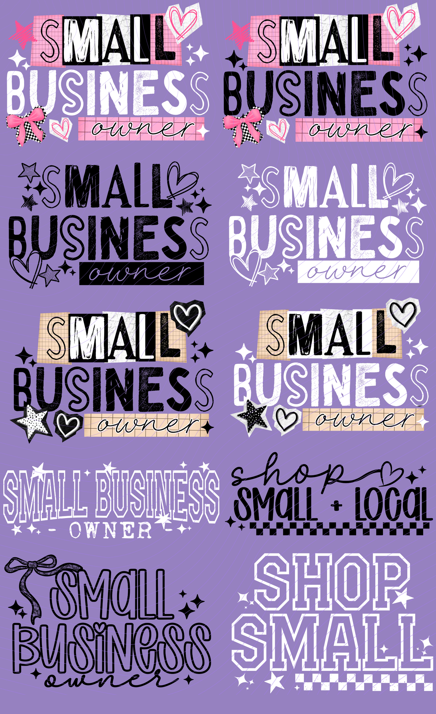 Pre-Made Small Business Owner DTF Gang Sheet 22x36 with with 10 Adult Size Designs