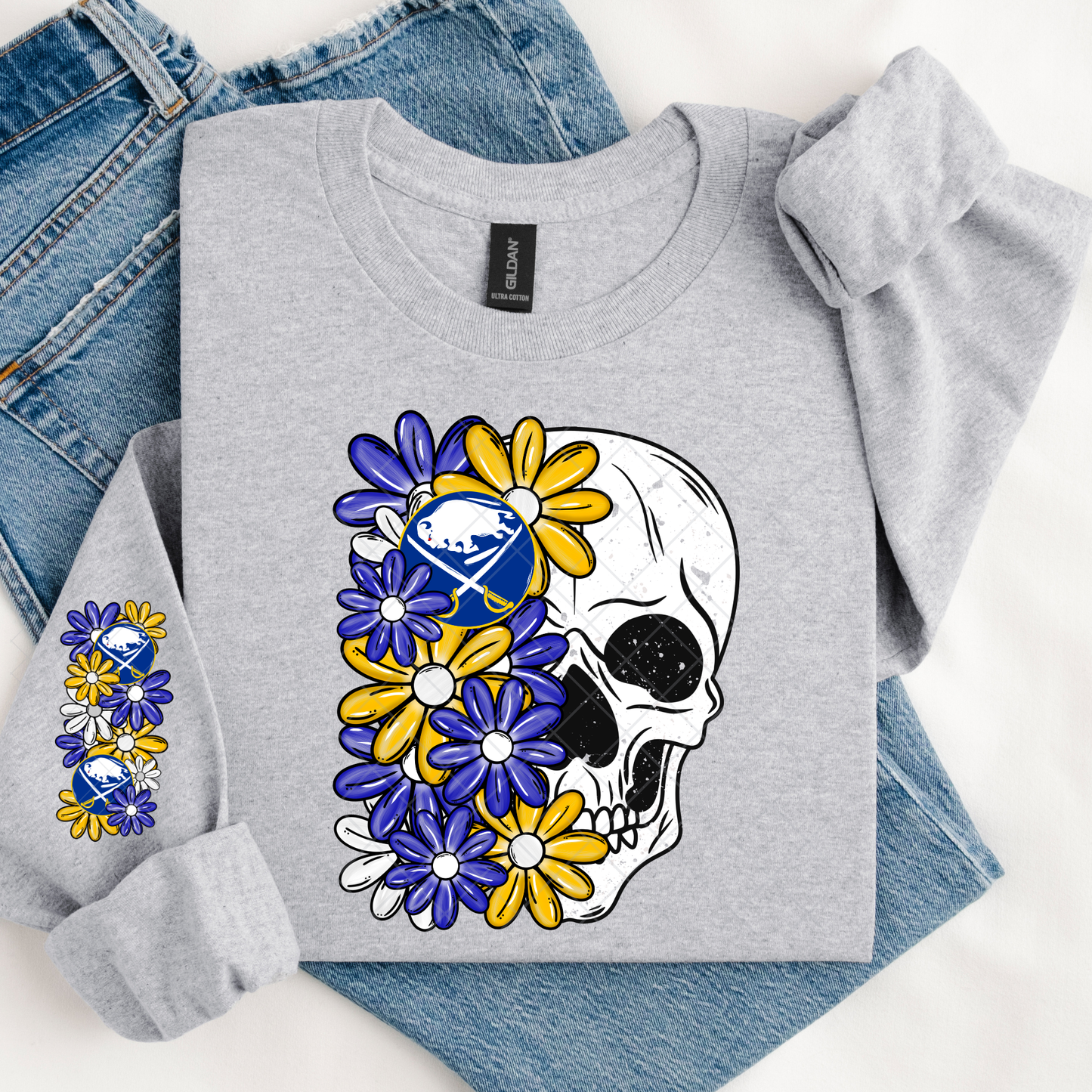 Buffalo Hockey Floral Skull DTF Transfer