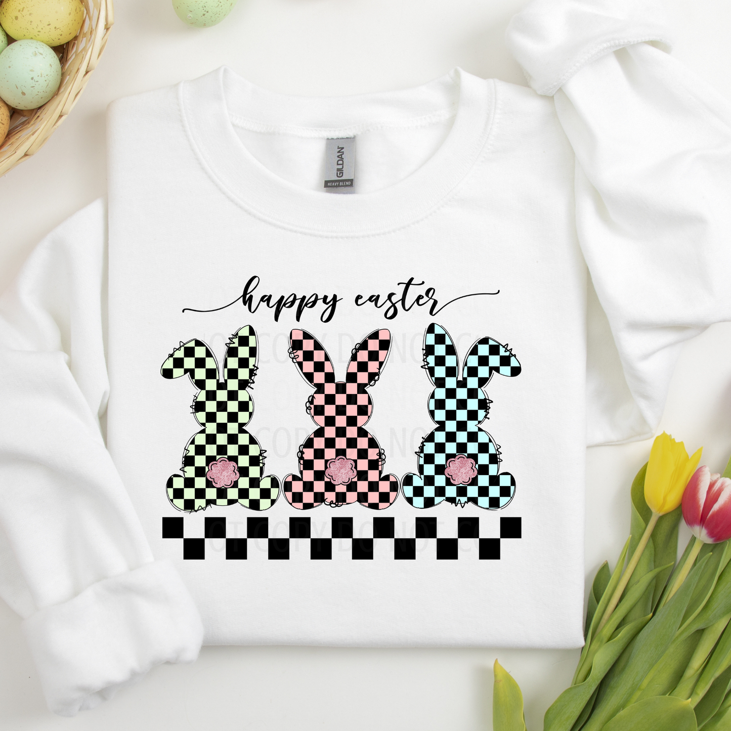 Happy Easter Checkered Bunnies DTF Transfer