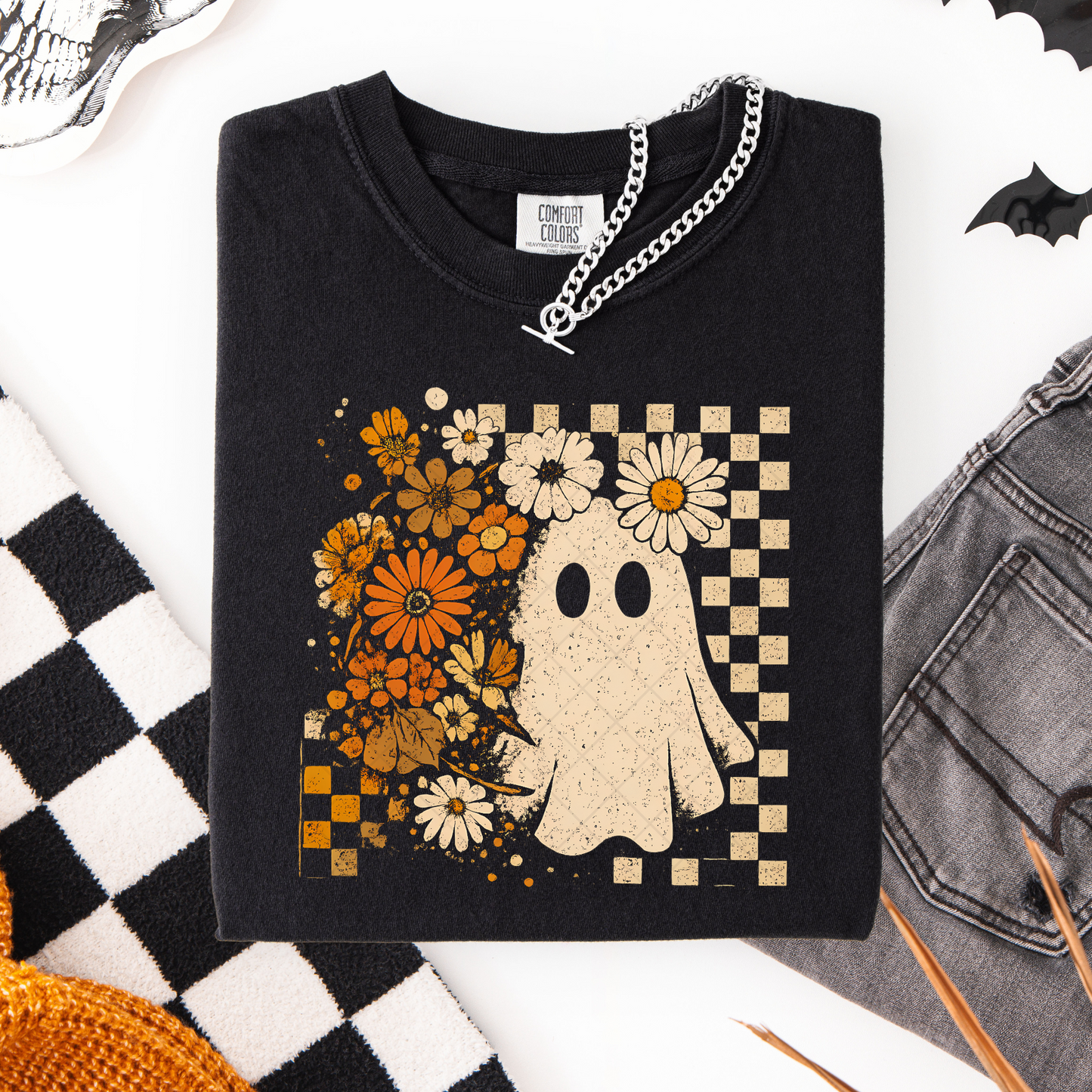 Cute Ghost Fall Flowers DTF Transfer