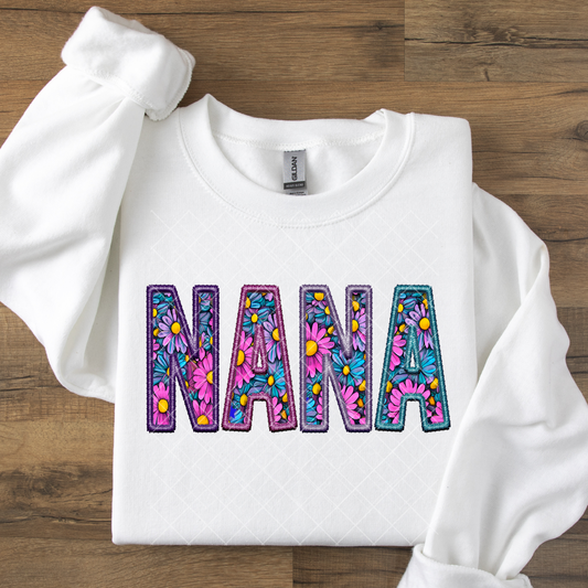 Nana Blue and Purple Floral DTF Transfer