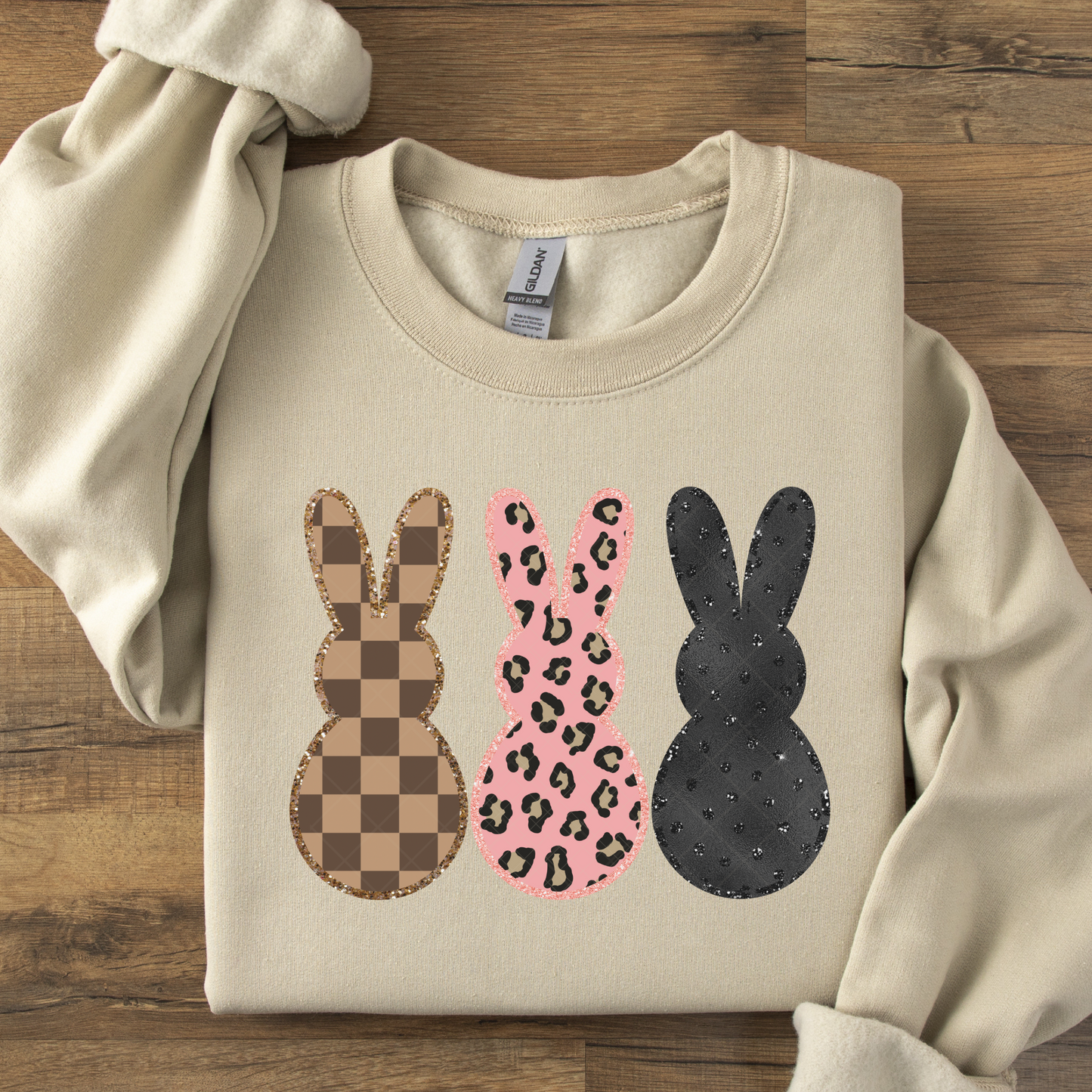 Three Cute Cheetah and Checker Bunnies Easter DTF Transfer
