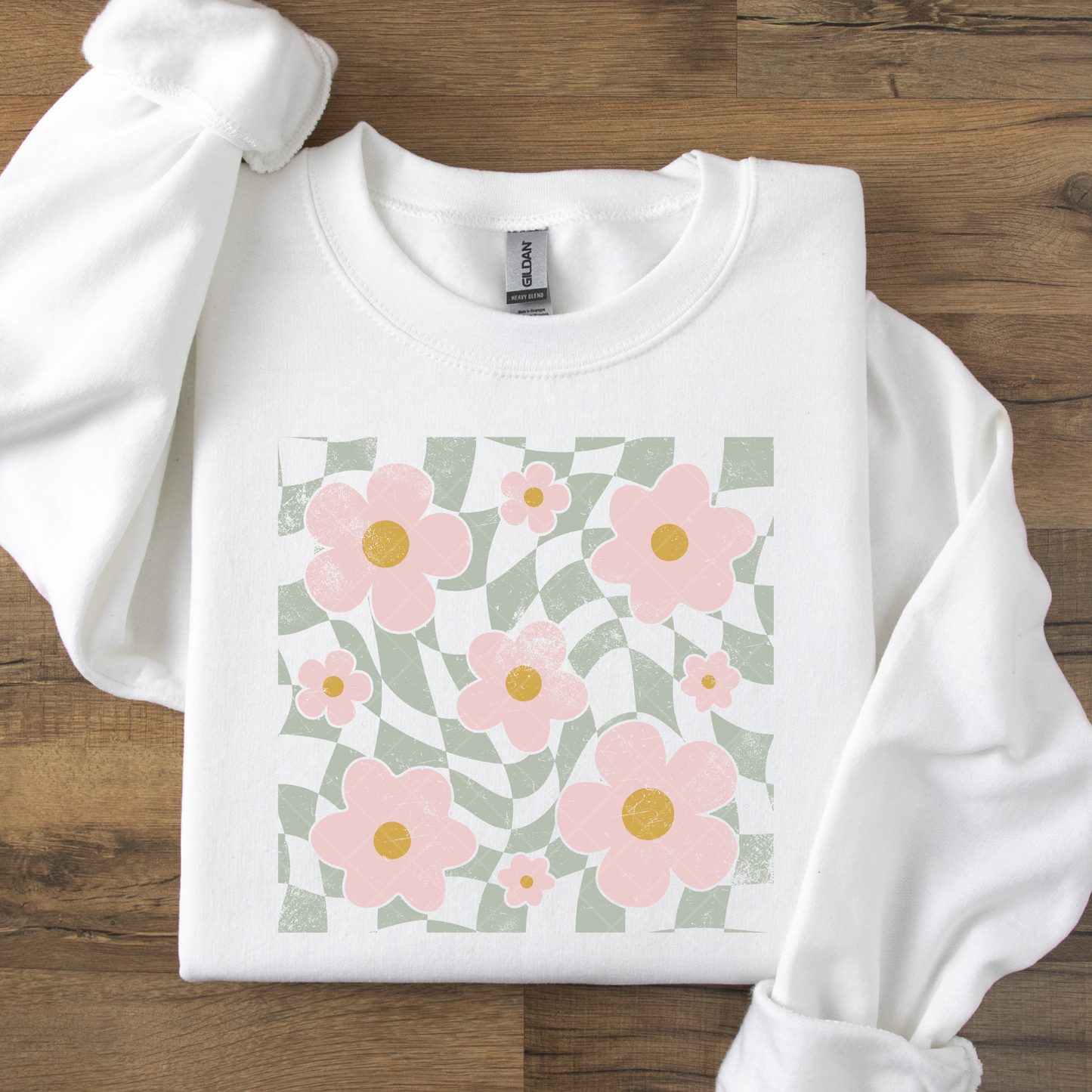 Pink Flowers on Green DTF Transfer