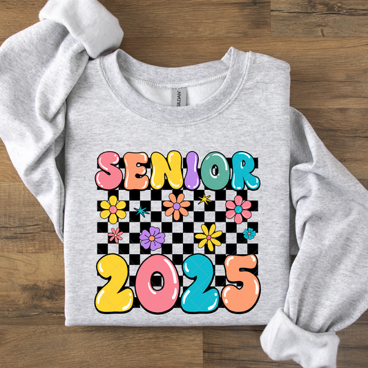 Senior 2025 Colorful Bubble Letter Black Check DTF Transfer