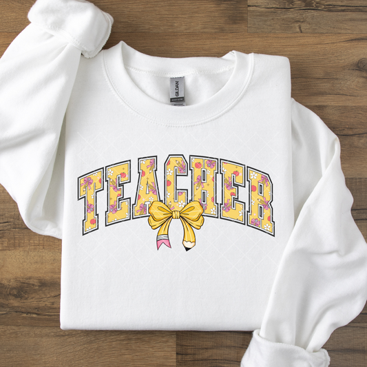 Teach Yellow Pencil Bow DTF Transfer