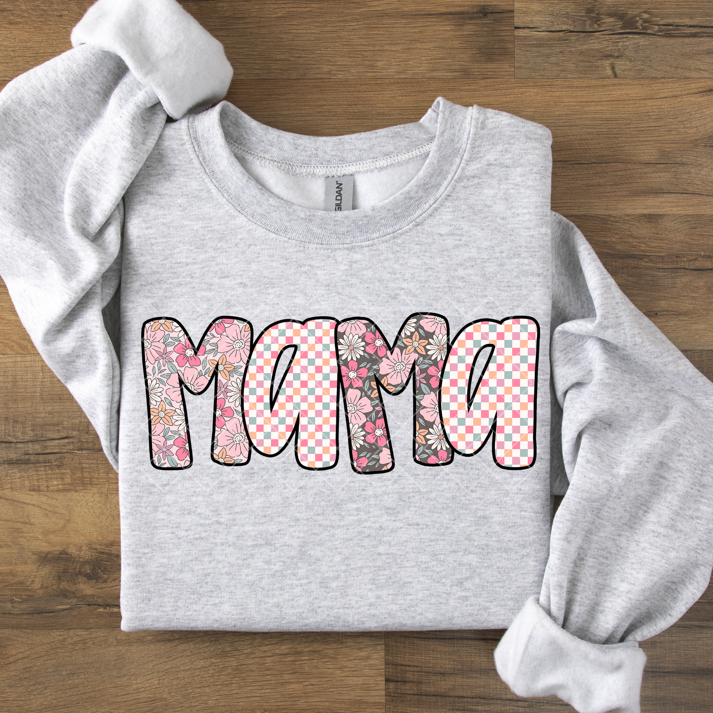 Mama Colorful Floral and Checkerboard DTF Transfer