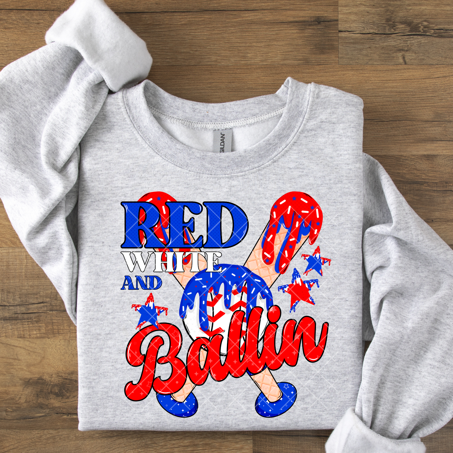 Baseball Bats Red, White, and Ballin Drip DTF Transfer