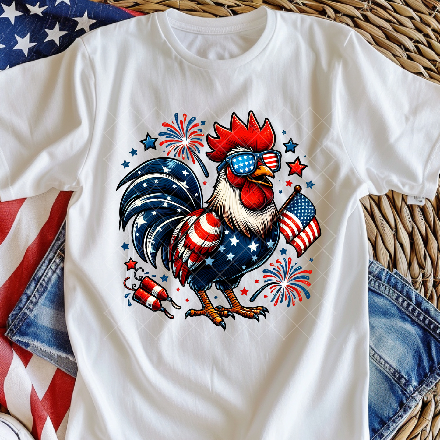 Patriotic Rooster Free Range DTF Transfer