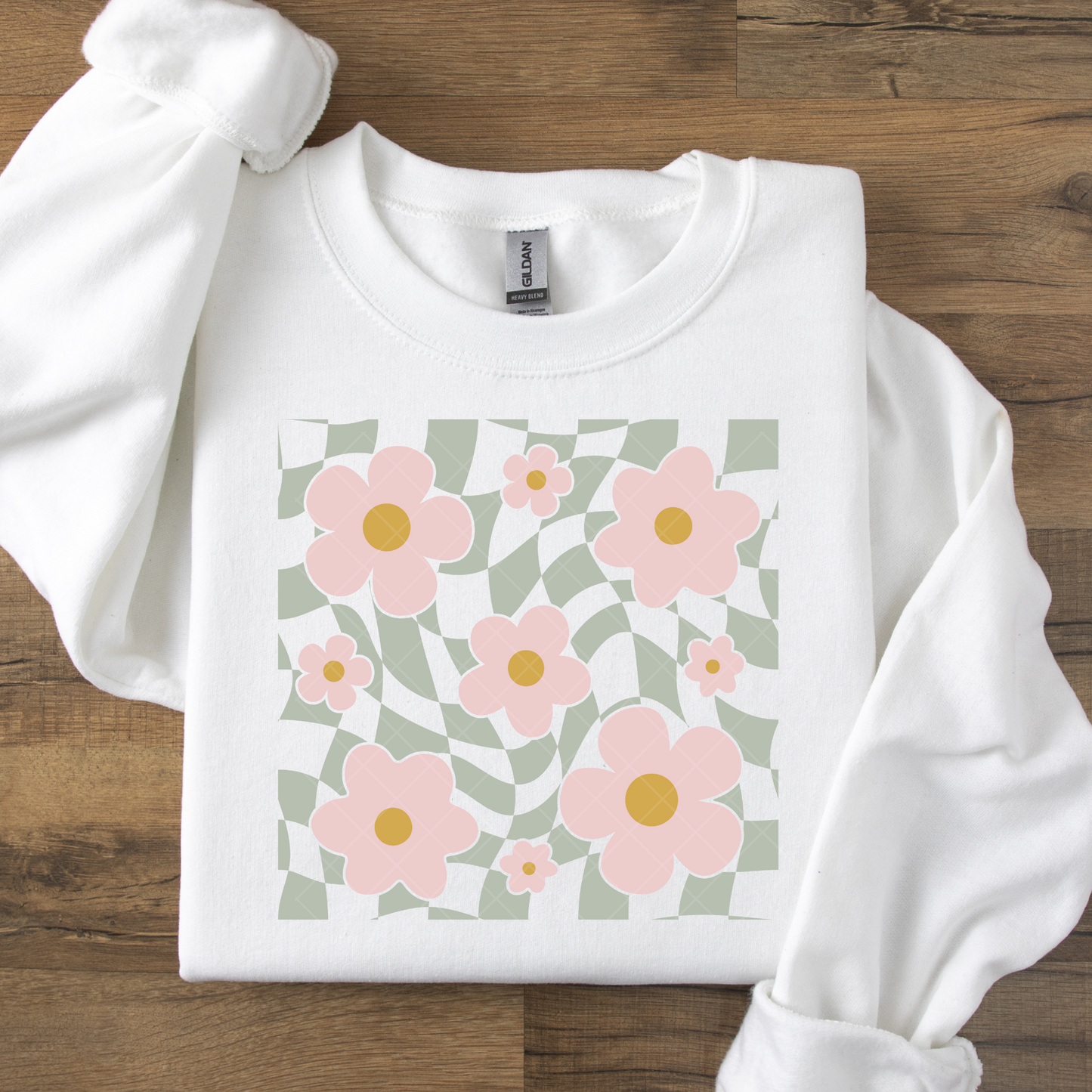 Pink Flowers on Green DTF Transfer