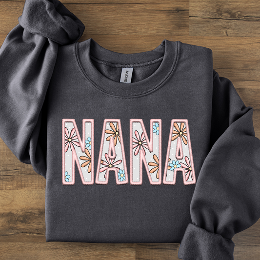 Nana Pastel Floral Embroidered Look DTF Transfer