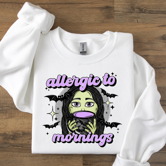 Allergic to Mornings Black or White Spooky DTF Transfer