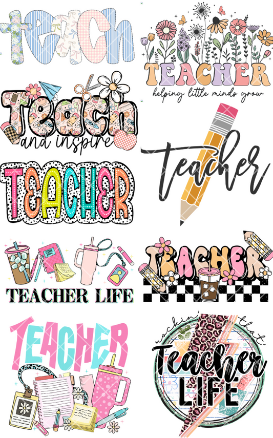 Pre-Made Teacher DTF Gang Sheet 22x36 with 9 Adult Size Designs