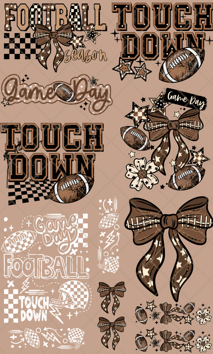 Pre-Made Football DTF Gang Sheet 22x36 with 7 Adult, 2 Pocket and 4 Sleeves Size Designs