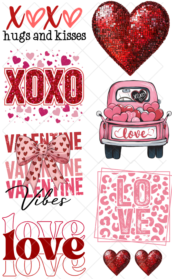 Pre-Made Valentines DTF Gang Sheet 22x36 with with 7 adult size designs