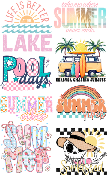 Pre-Made Summer Pool Lake Designs DTF Gang Sheet 22x36 8 adult size