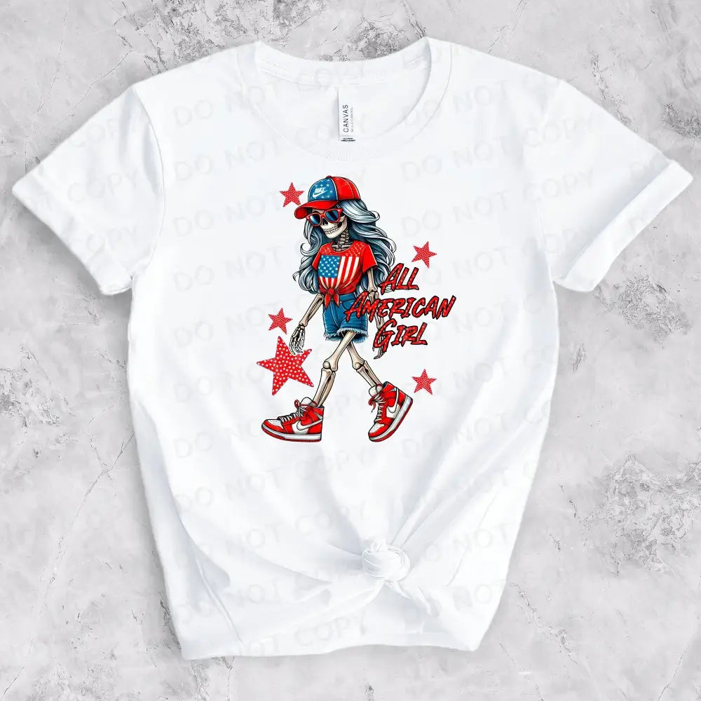All American Girl Skeleton Dtf Transfers Clear Film Prints Ready To Press Heat Transfer Direct