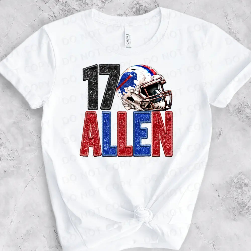 Allen 17 Helmet Faux Sequins Glitter Buffalo Football Dtf Transfers Ready To Press Heat Transfer