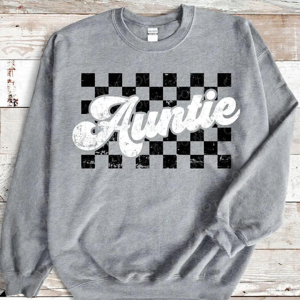 Auntie Retro Checked Black And White Day Dtf Transfers Ready To Press Heat Transfer Direct Film
