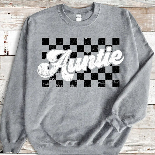 Auntie Retro Checked Black And White Day Dtf Transfers Ready To Press Heat Transfer Direct Film