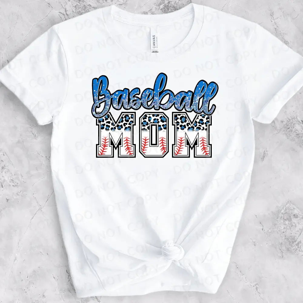 Baseball Mom Blue Leopard Print Ball Dtf Transfers Clear Film Prints Ready To Press Heat Transfer