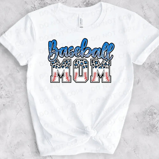 Baseball Mom Blue Leopard Print Ball Dtf Transfers Clear Film Prints Ready To Press Heat Transfer