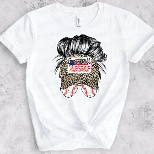 Baseball Mom Messy Bun Leopard Sunglasses Dtf Transfers Clear Film Prints Ready To Press Heat