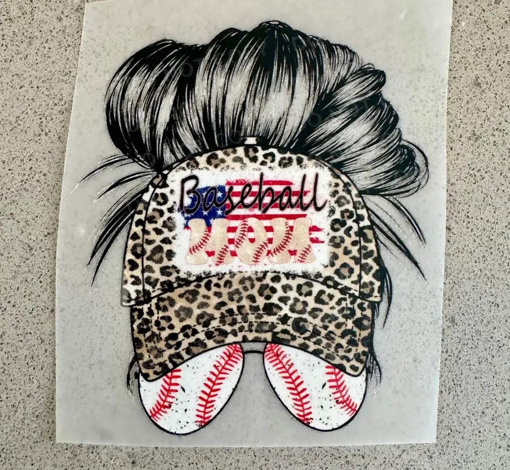 Baseball Mom Messy Bun Leopard Sunglasses Dtf Transfers Clear Film Prints Ready To Press Heat