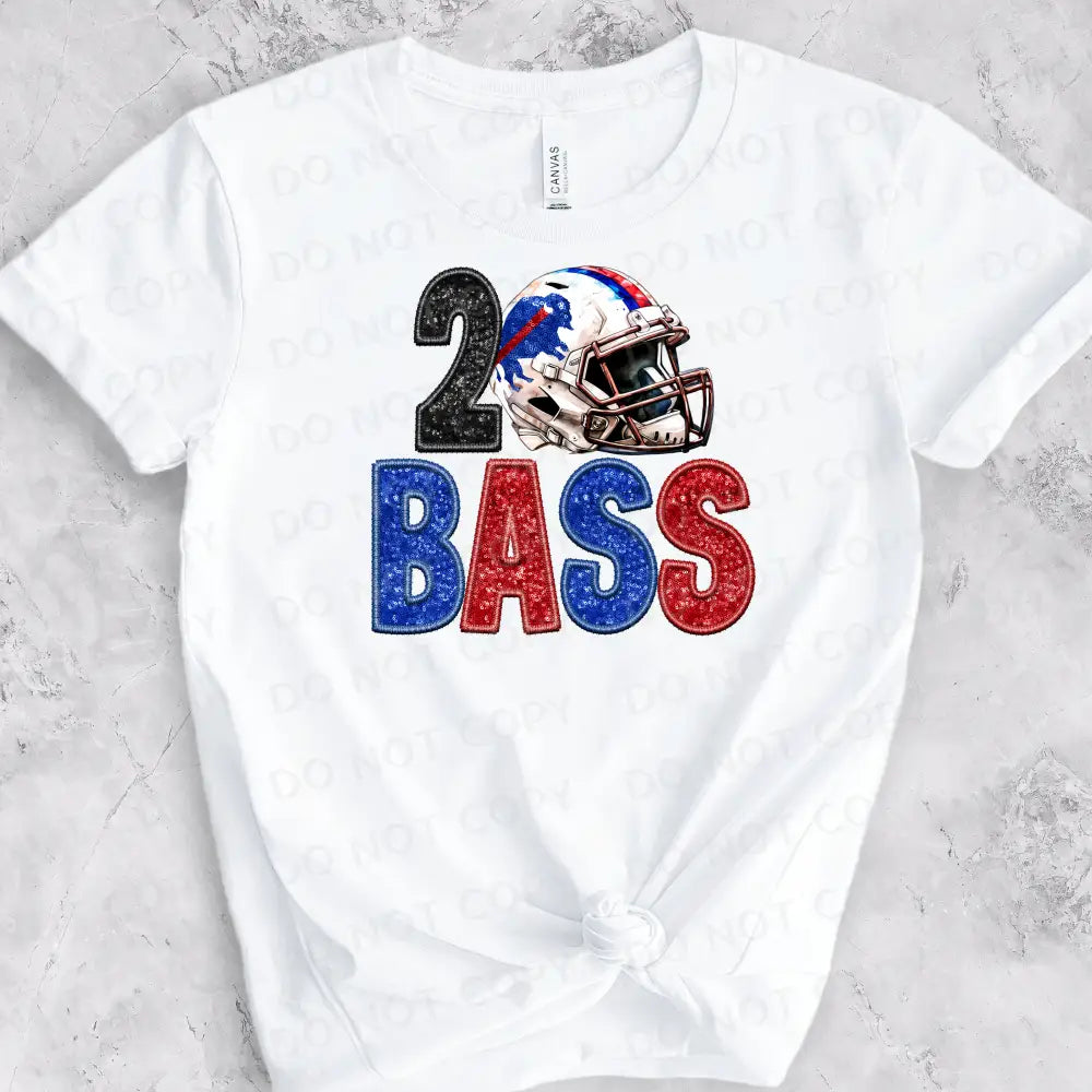 faux football helmet Bass 2 Helmet, Faux Sequins Glitter Allen, Buffalo Football Bills DTF Transfer