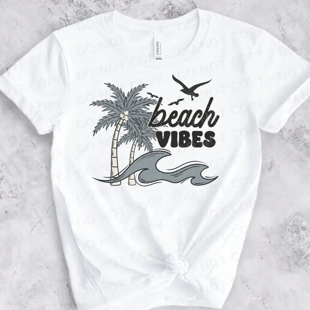 Beach Vibes Dtf Transfers Clear Film Ready To Press Heat Transfer Direct Print Palm Tree Black Gray