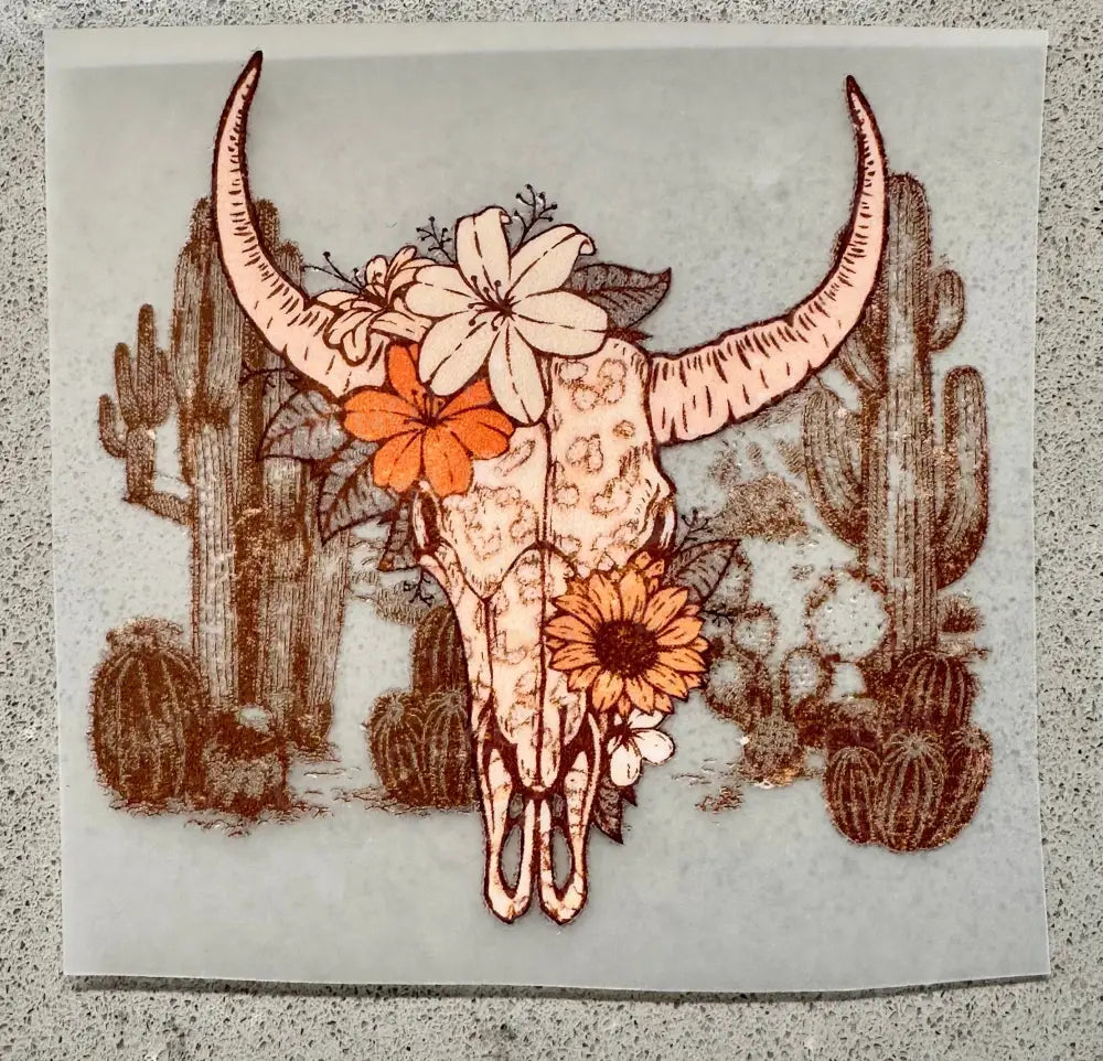 Boho Cow Desert Flowers Skull Dtf Transfers Ready To Press Heat Transfer Direct Film Print Shirt