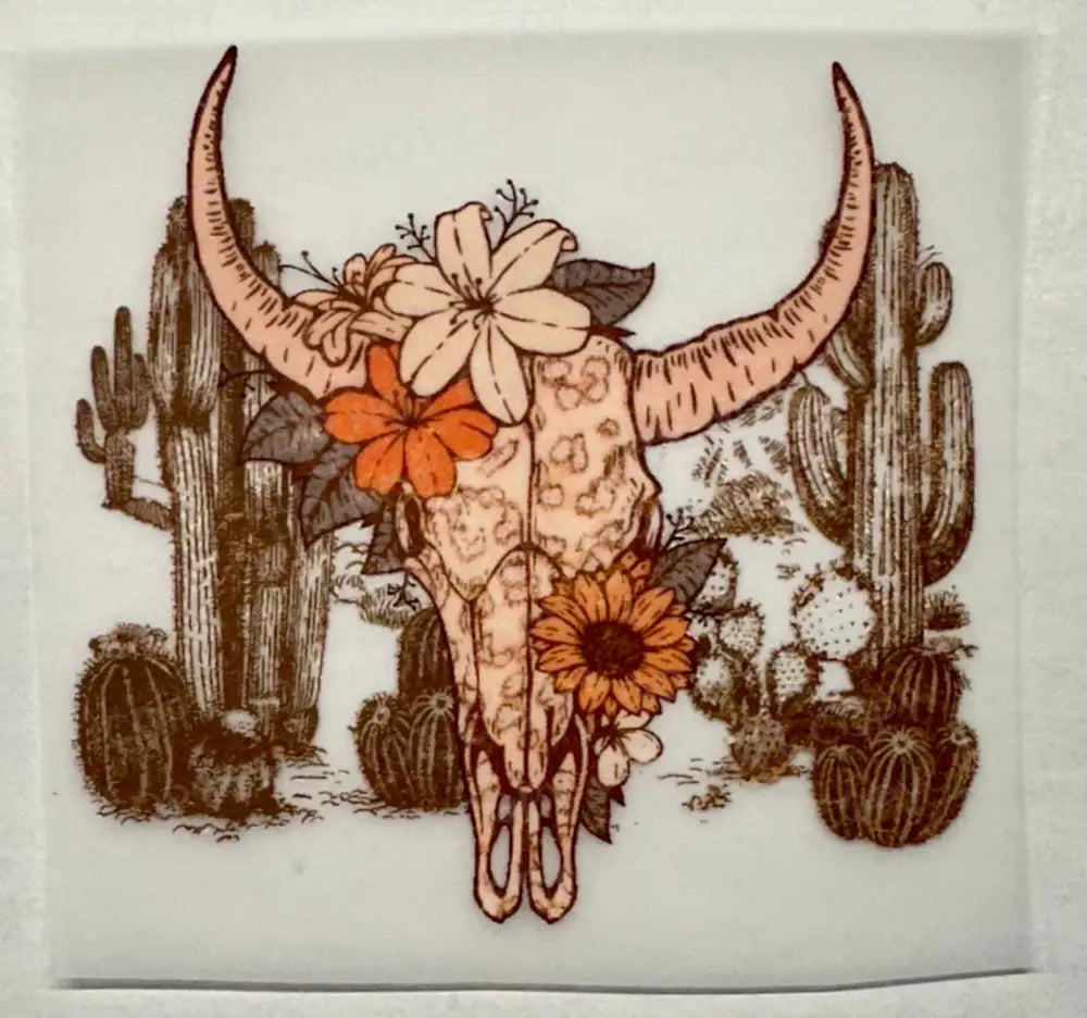 Boho Cow Desert Flowers Skull Dtf Transfers Ready To Press Heat Transfer Direct Film Print Shirt