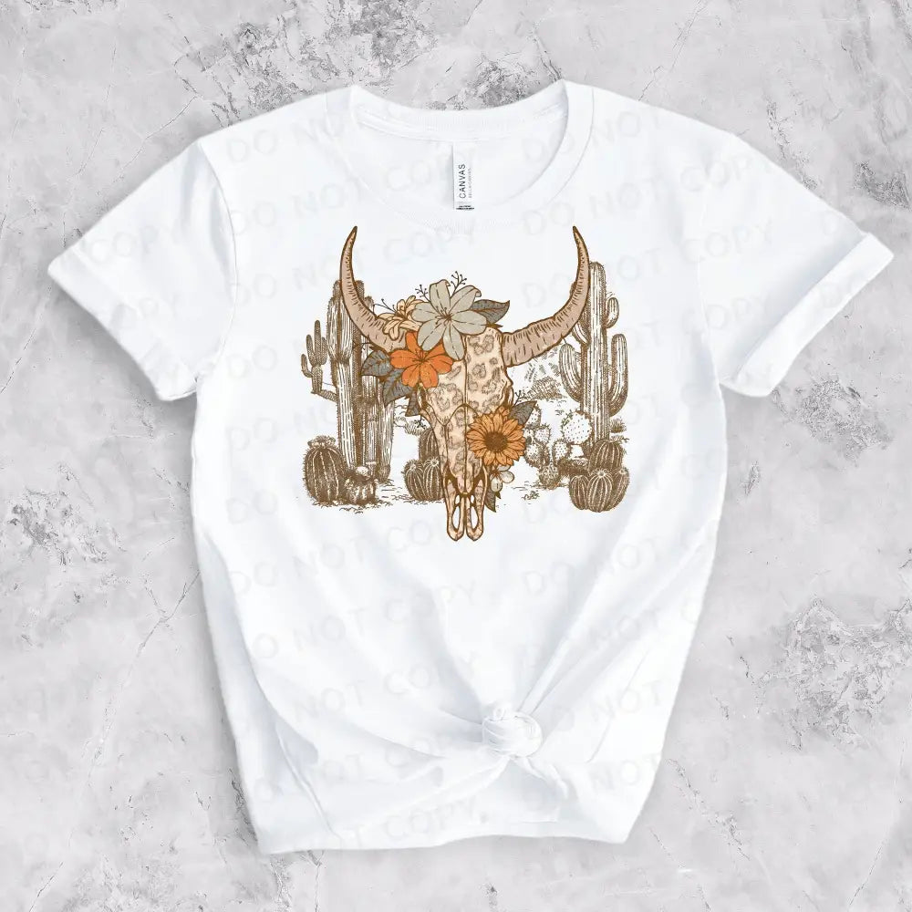 Boho Cow Desert Flowers Skull Dtf Transfers Ready To Press Heat Transfer Direct Film Print Shirt