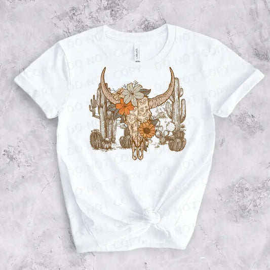 Boho Cow Desert Flowers Skull Dtf Transfers Ready To Press Heat Transfer Direct Film Print Shirt
