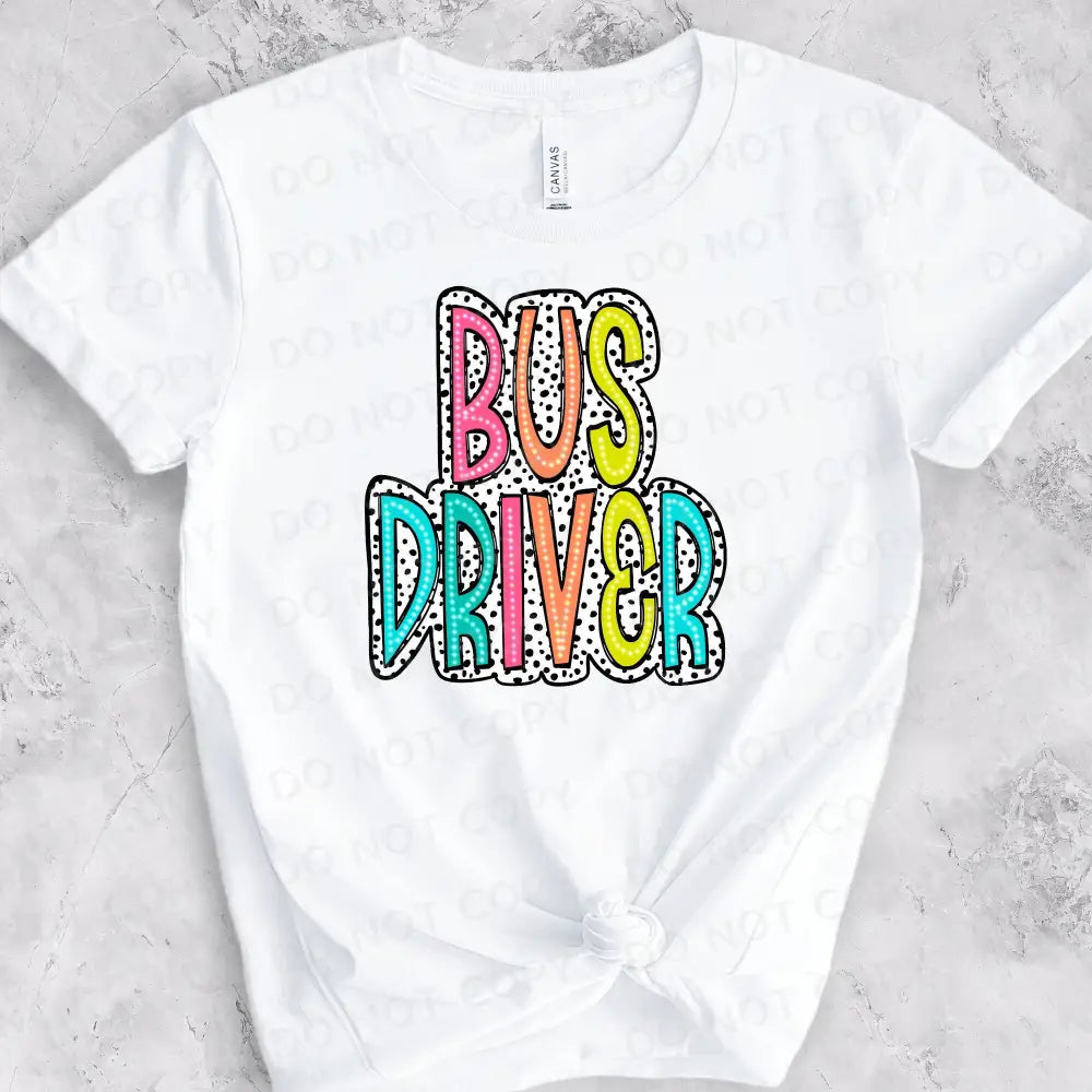 Bus Driver Bright Doodle Dalmatian Dot Dtf Transfers Ready To Press Heat Transfer Direct Film Print