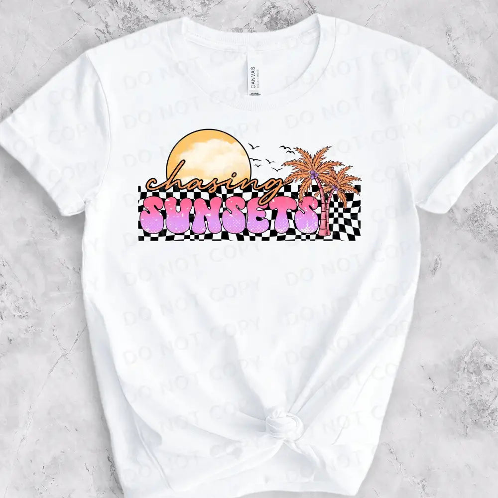 Chasing Sunsets Dtf Transfers Clear Film Ready To Press Heat Transfer Direct Print Palm Tree Black