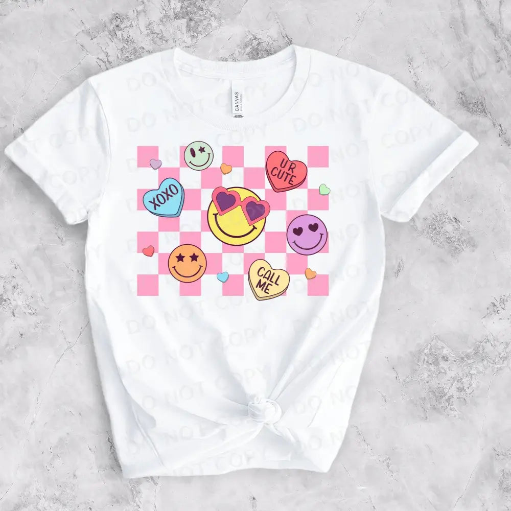 Conversation Hearts Smiley Check Dtf Transfers Ready To Press Heat Transfer Direct Film Print
