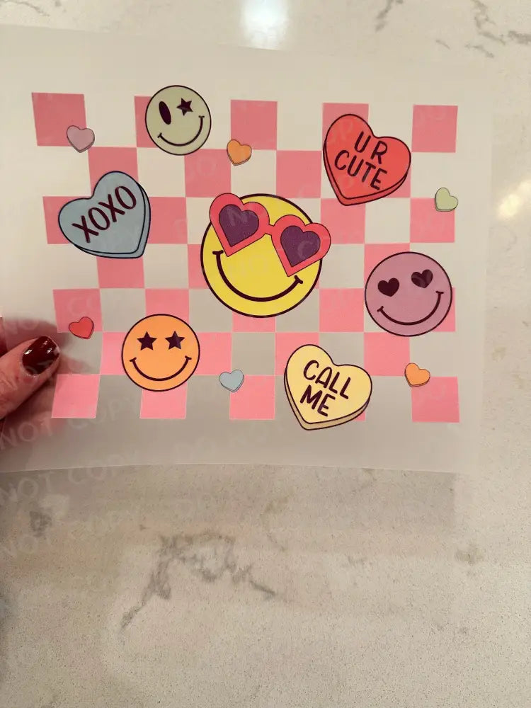 Conversation Hearts Smiley Check Dtf Transfers Ready To Press Heat Transfer Direct Film Print