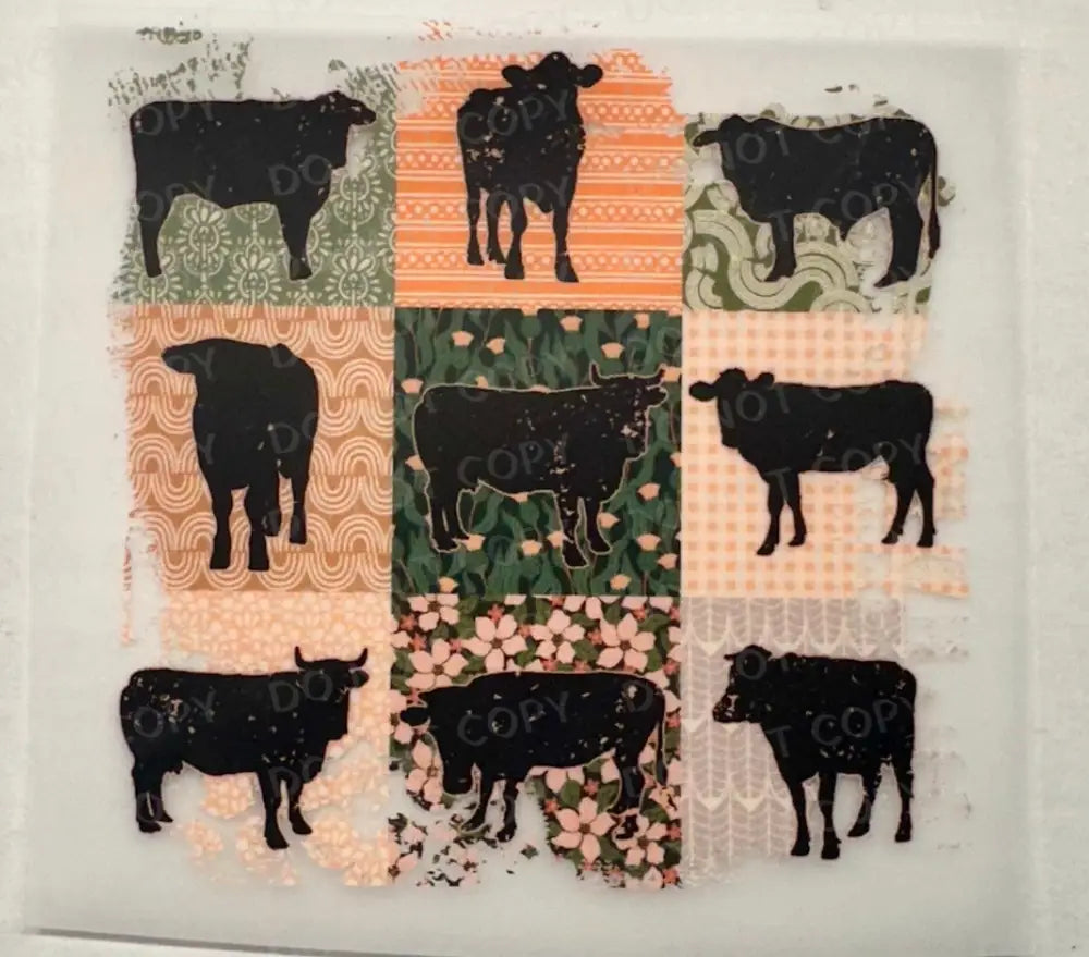 Cows Boho Country Grid Dtf Transfers Ready To Press Heat Transfer Direct Film Print Shirt Design